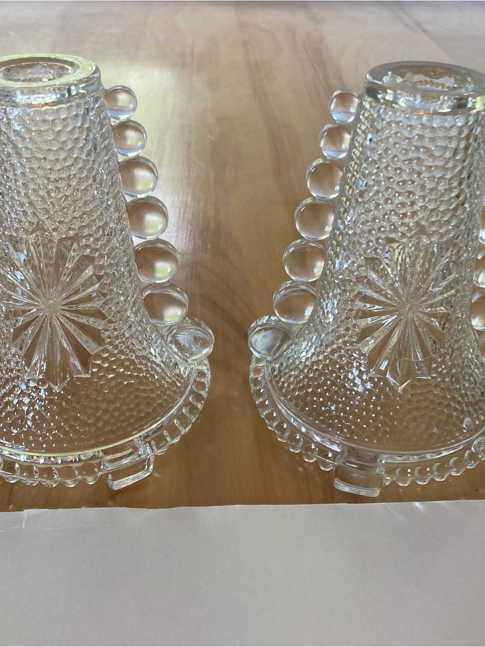 Clear Glass Textured Boudoir Bedroom Lamps Pair Vintage Pebbled Statement Piece